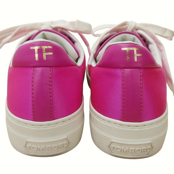 TOM FORD City satin cap toe metallic low top lace up hot pink sneakers Size 38 8 - Picture 5 of 14
